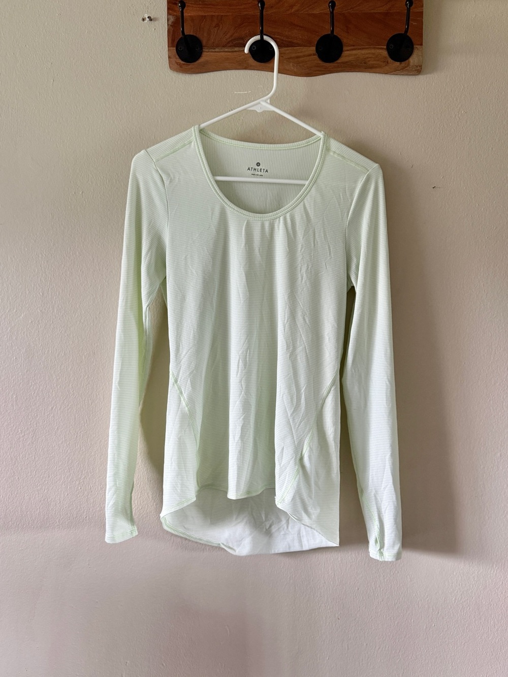 Athleta Green White Striped Sheer Lightweight Long Sleeve Workout Top size S
